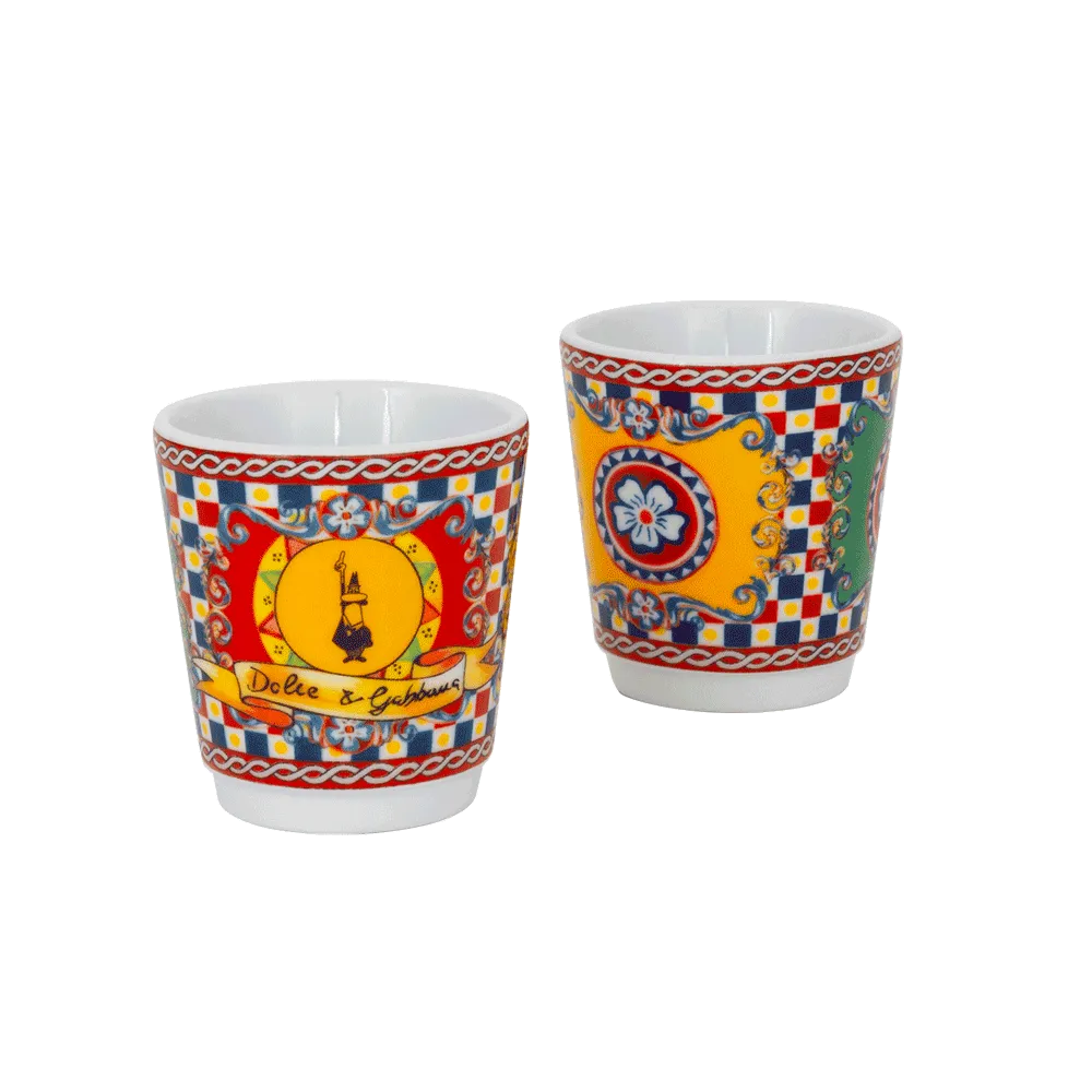 Box Moka Express Sicilian Cart 2 cups, 2 porcelain cups and 2 golden stirrers