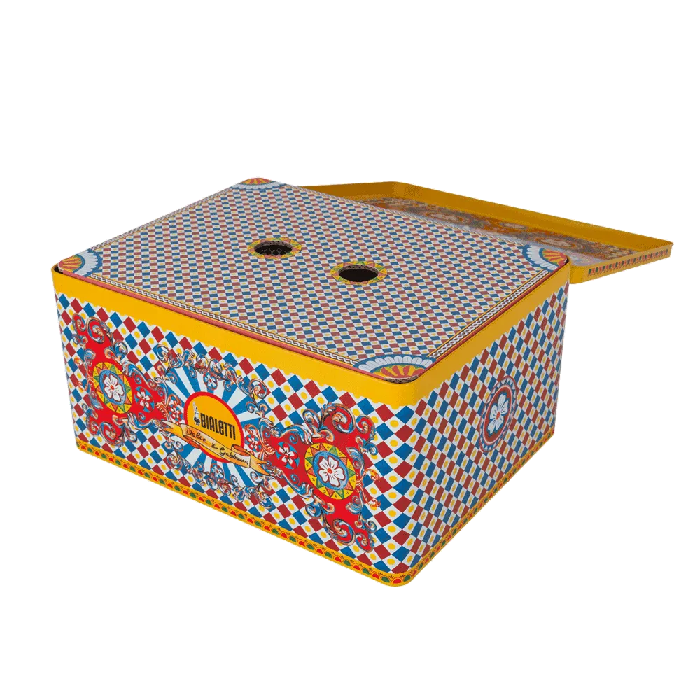 Box Moka Express Sicilian Cart 2 cups, 2 porcelain cups and 2 golden stirrers