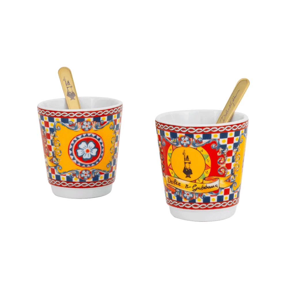 Box Moka Express Sicilian Cart 2 cups, 2 porcelain cups and 2 golden stirrers