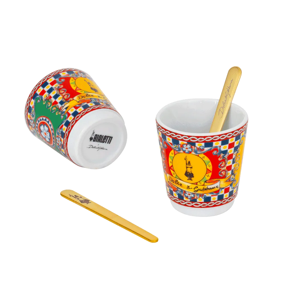 Box Moka Express Sicilian Cart 2 cups, 2 porcelain cups and 2 golden stirrers