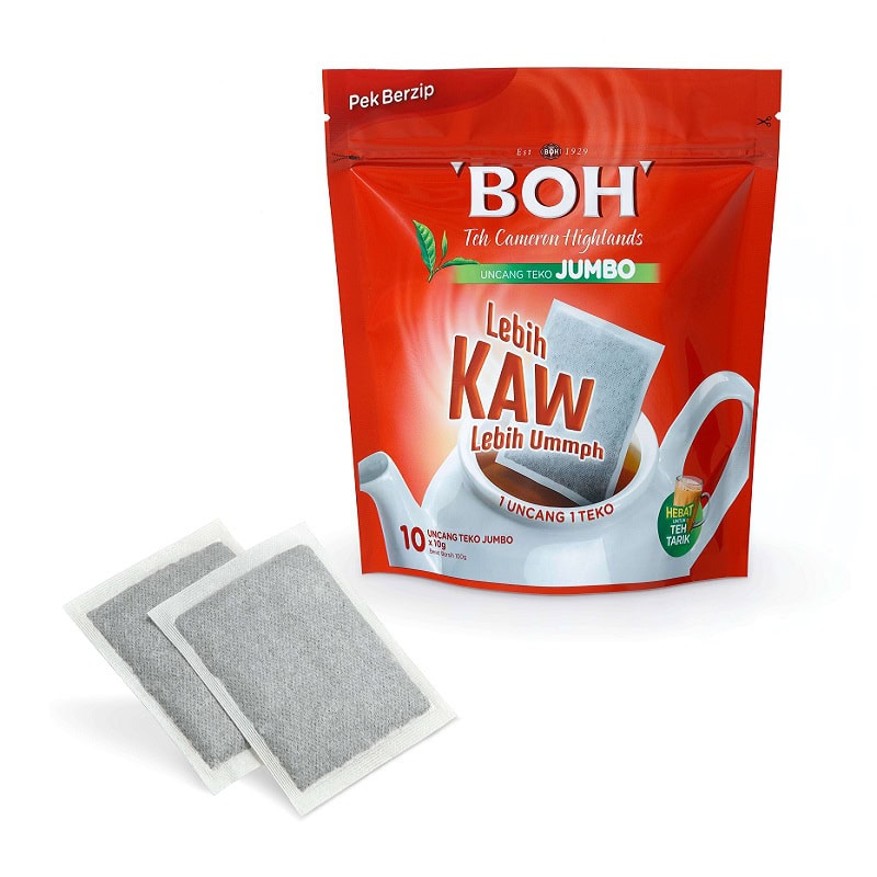 BOH tea package with tea bags on a white background