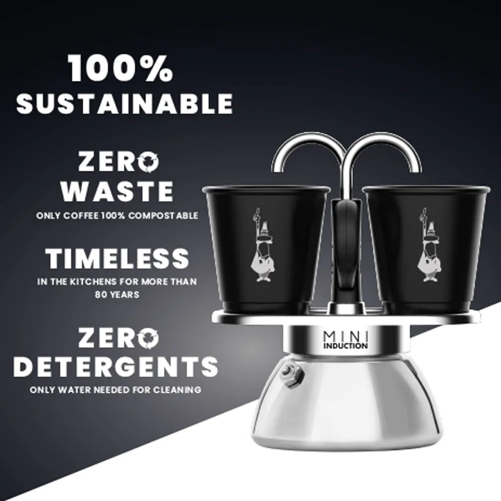 Bialetti Mini Induction Express 2 Cup & 2 Bicchierini Black